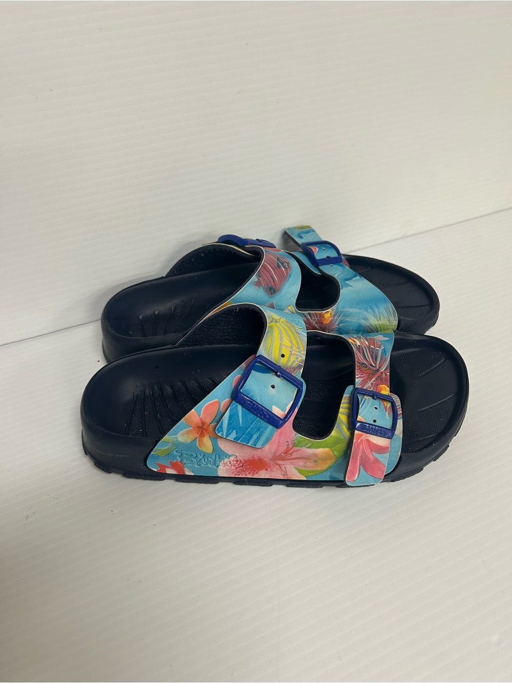 Birkenstock BIRKIS Blue Lagoon Tropical Fish Floral Rubber Slides Size 39